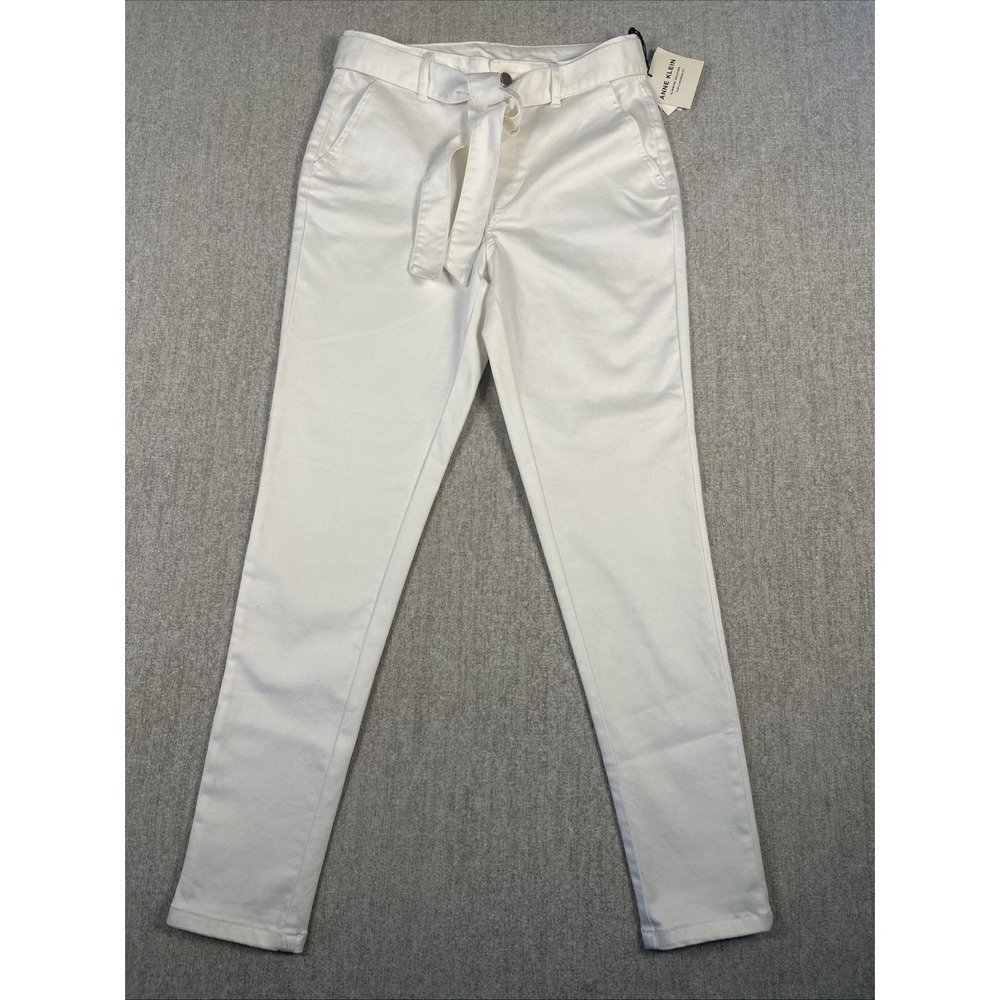 Anne Klein Slimming Solution Pants Women 4 White Tie Belt Pockets‎ Slim Leg